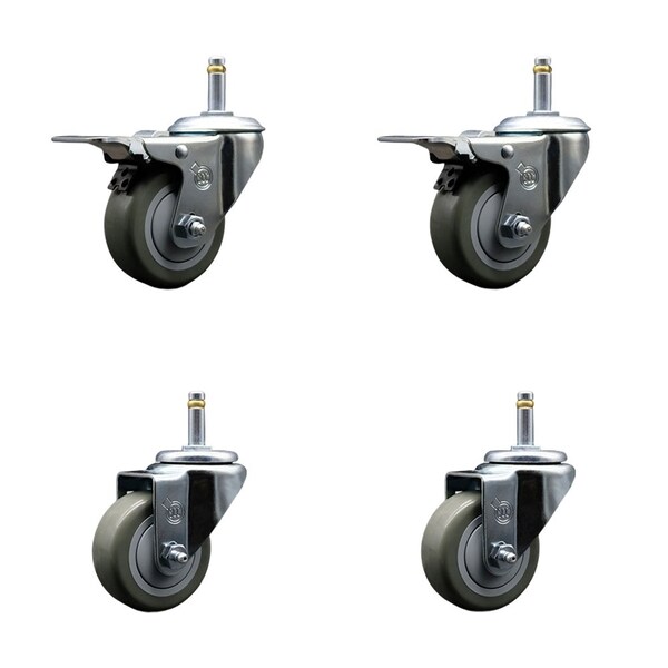 Service Caster 3'' Gray Poly Wheel Swivel 7/16'' Stem Caster Set 2 Total Lock Brake, 4PK SCC-GRTTL20S314-PPUB-716138-2-S-2 - main